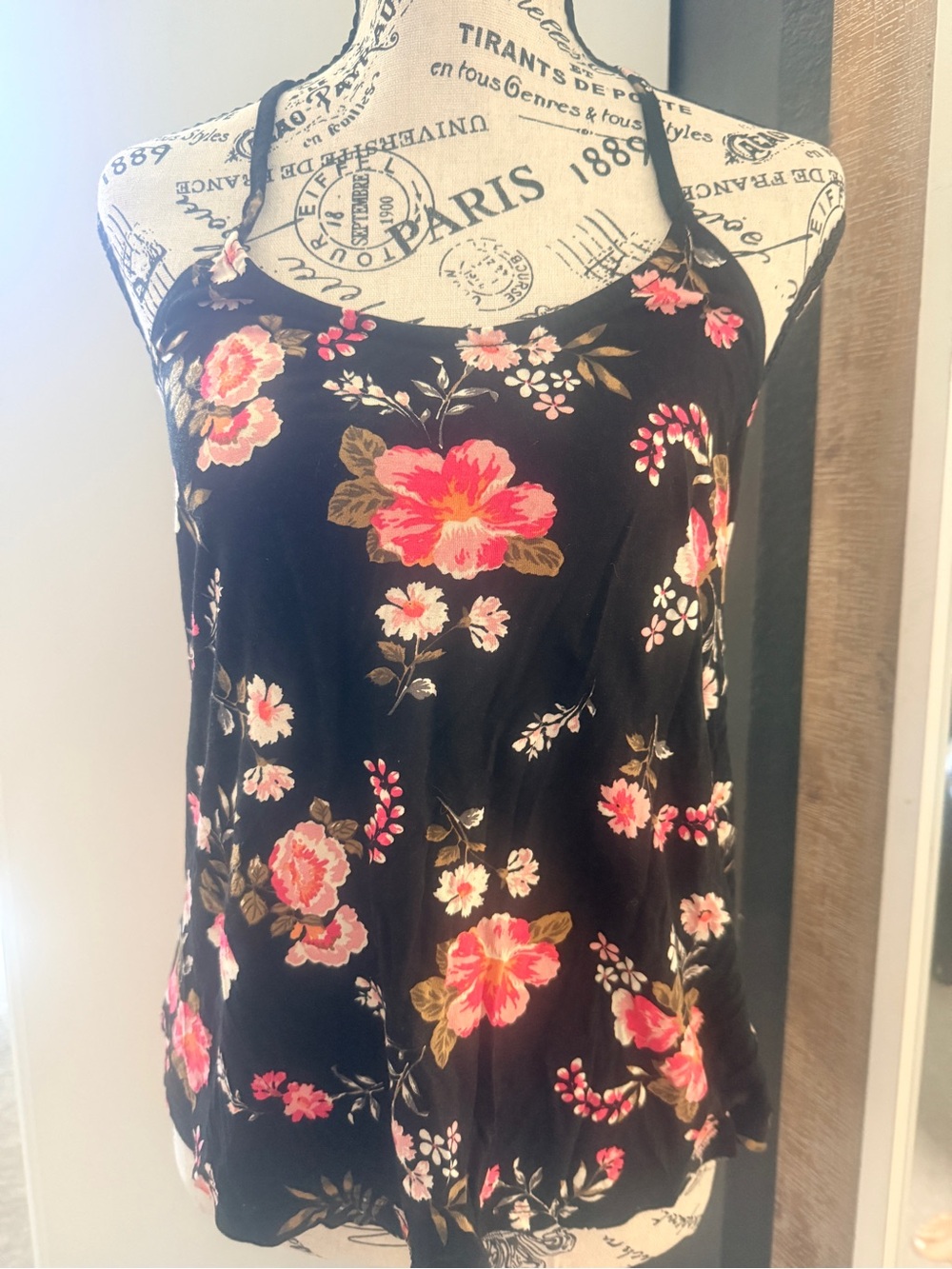 Floral Black Cami with Pink Flowers